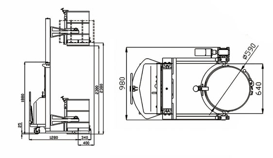 半电动油桶翻转车（2节门架）尺寸图