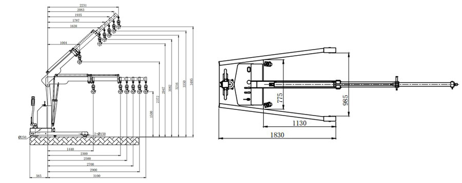 折叠式电动液压小吊机尺寸图
